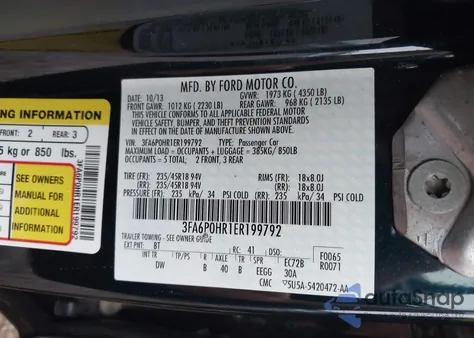 2014 Ford Fusion Se из США, поврежденный, VIN 3FA6P0HR1ER199792